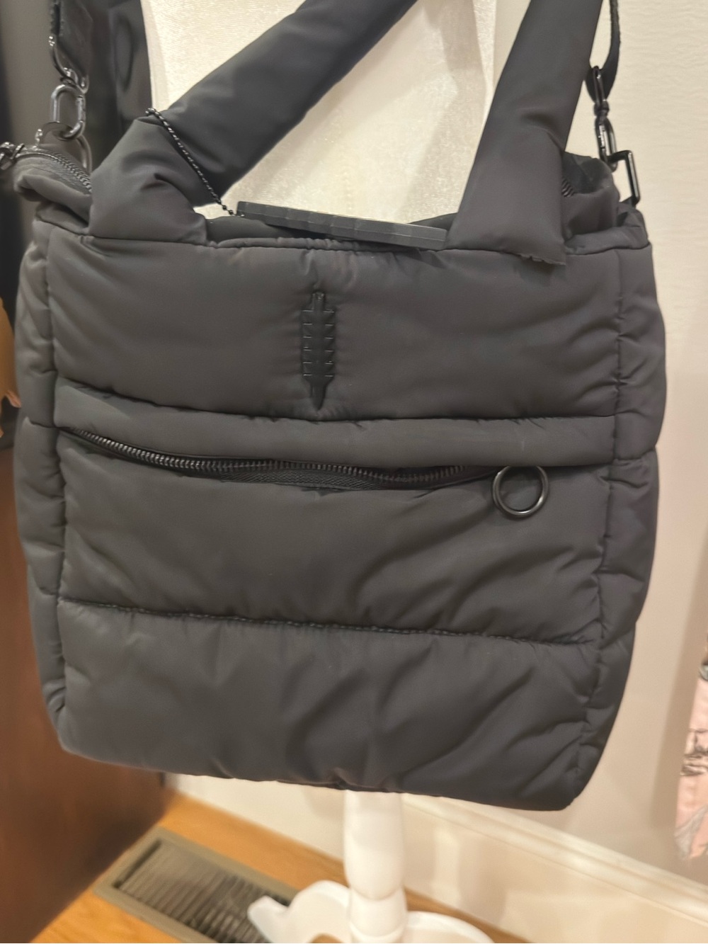 Thacker Quinn puffy Quilted Black Shoulder Bag with Front Zip Pocket